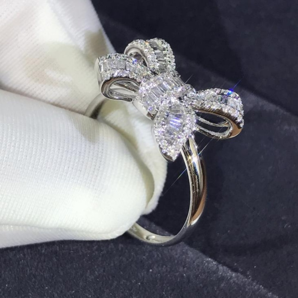*NEW 925 Sterling Silver Diamond Baguette Bow Ring - Picture 5 of 8